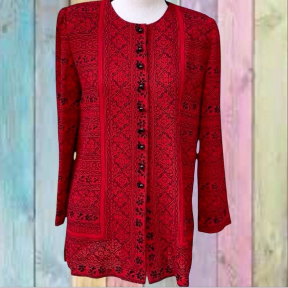 Liz Claiborne Tops - Liz Claiborne Red Black Button Up Print Tunic Top